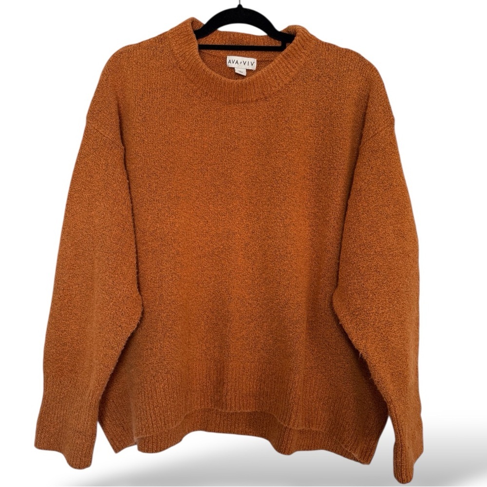 Ava & Viv Long Raglan Sleeve Pullover Sweater, Women’s XL, Orange Rust Earthy